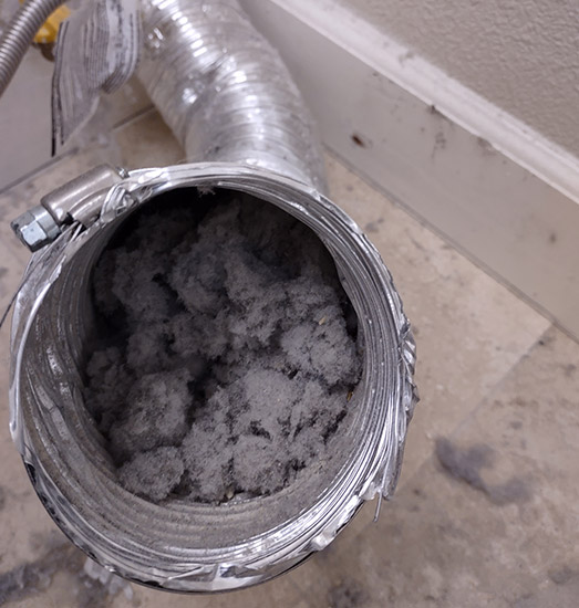 a look inside a clogged vent hose during a dryer vent cleaning in Livermore, California
