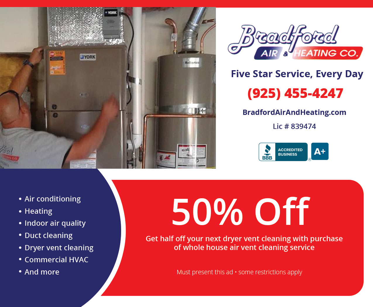 50% off your next dryer vent cleaning service with purchase of whole house air vent cleaning service